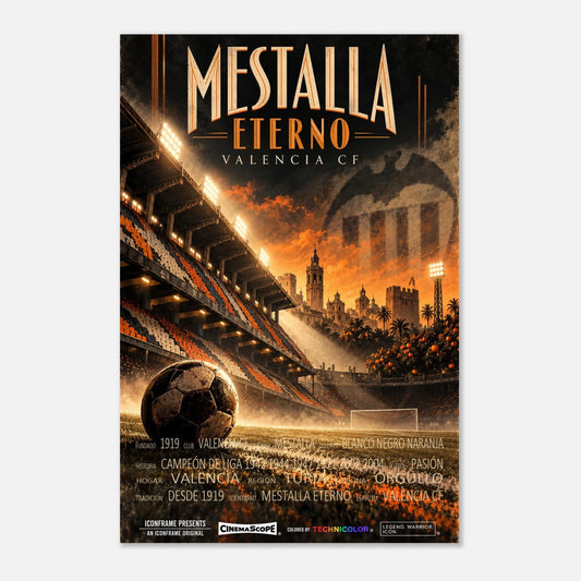 FC Valencia Poster „Mestalla Eterno“ – 60 × 90 cm, ohne Rahmen vor hellem Hintergrund