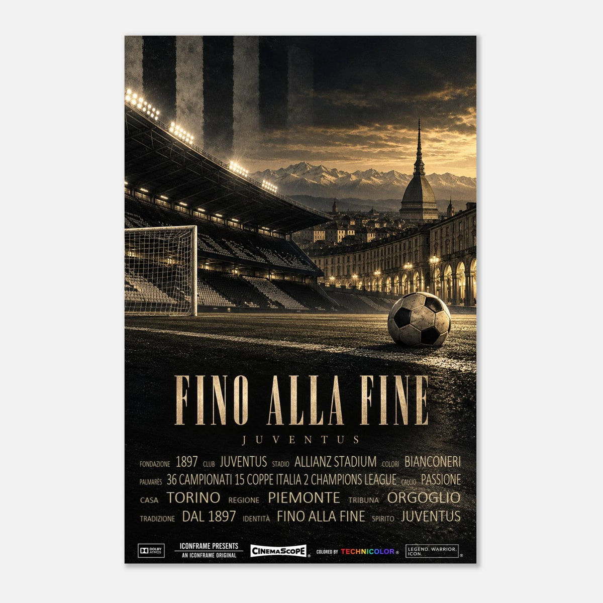 Juventus Turin Poster „Fino alla Fine“ – 40 × 60 cm, ohne Rahmen vor hellem Hintergrund