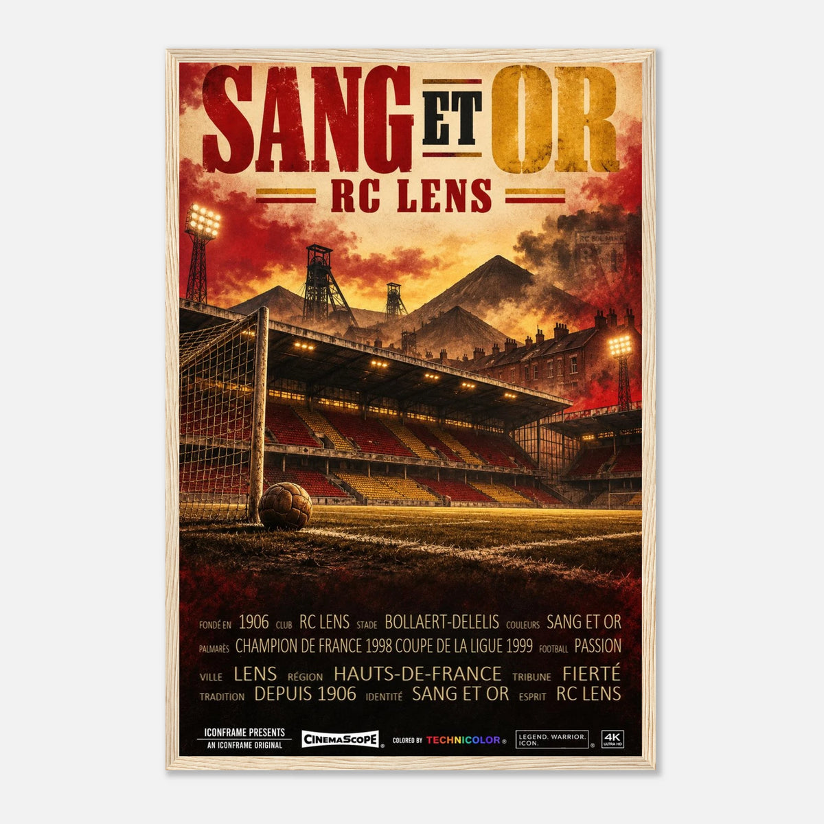 RC Lens Poster „Sang et Or“ – 40 × 60 cm, mit naturfarbenem Holzrahmen