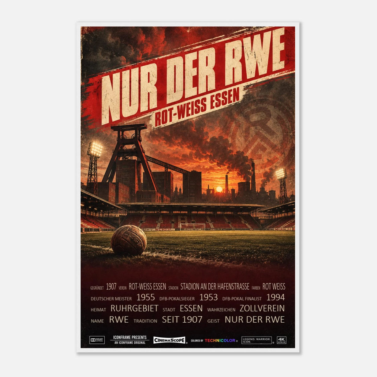 Rot-Weiss Essen Poster „Nur der RWE“ – 60 × 90 cm, mit weißem Holzrahmen