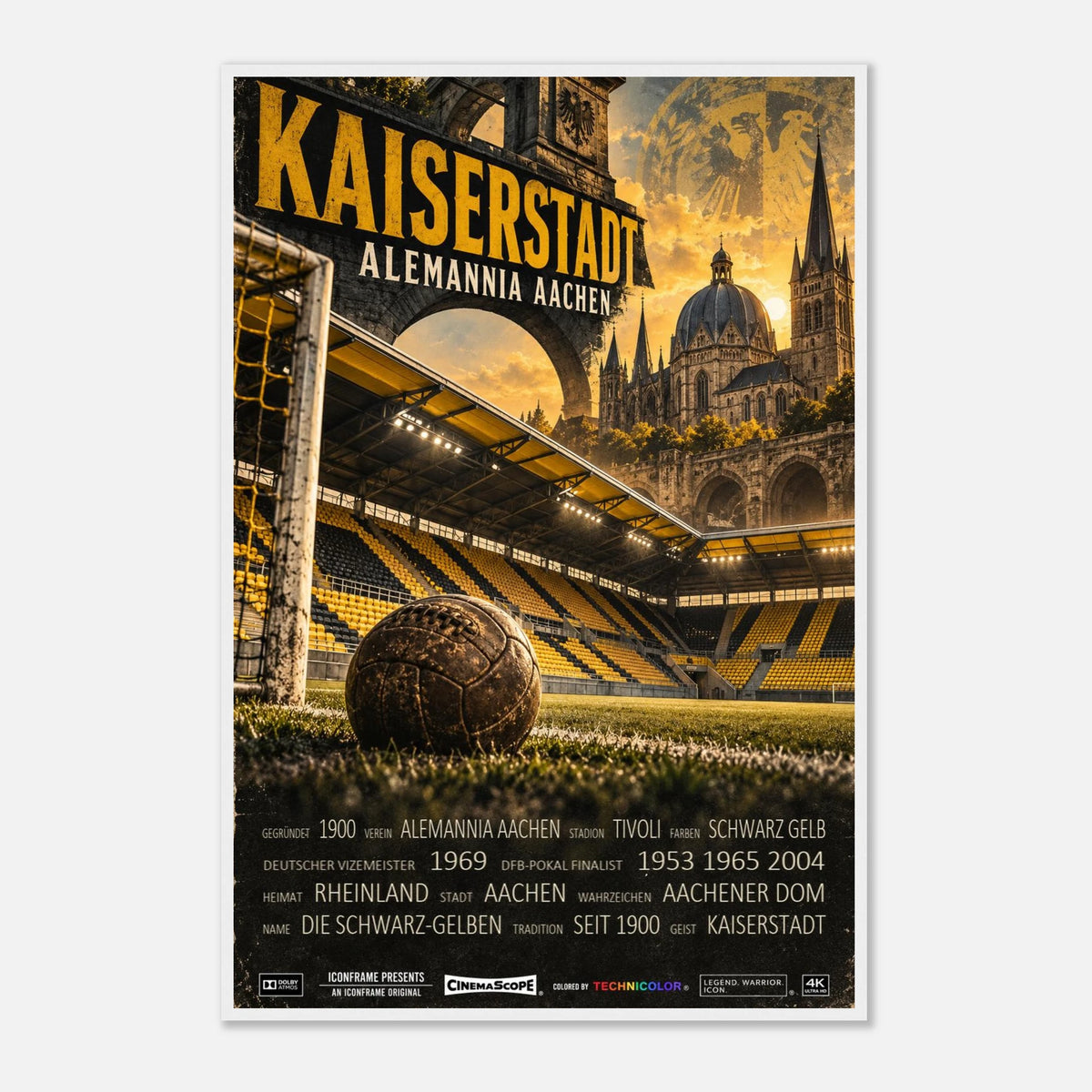 Alemannia Aachen Poster „Kaiserstadt“ – 60 × 90 cm, mit weißem Holzrahmen