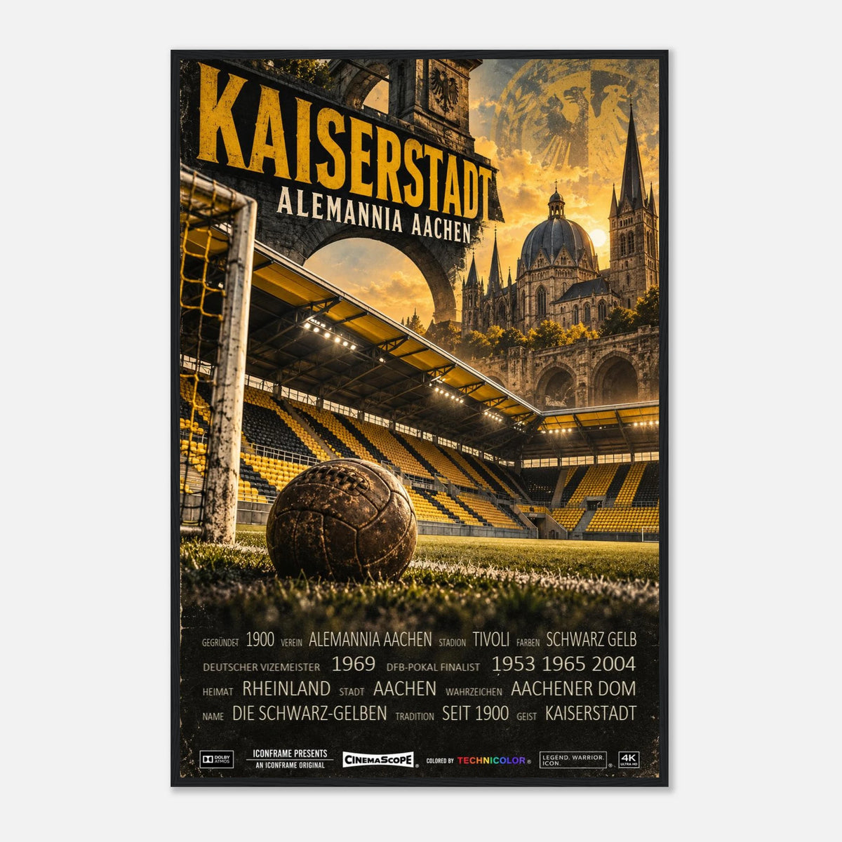 Alemannia Aachen Poster „Kaiserstadt“ – 60 × 90 cm, mit schwarzem Holzrahmen