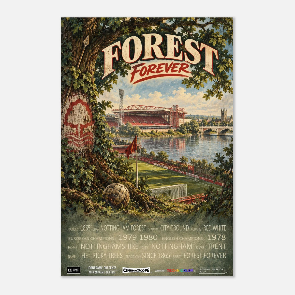 Nottingham Forest Poster „Forest Forever“ – 30 × 45 cm, ohne Rahmen vor hellem Hintergrund