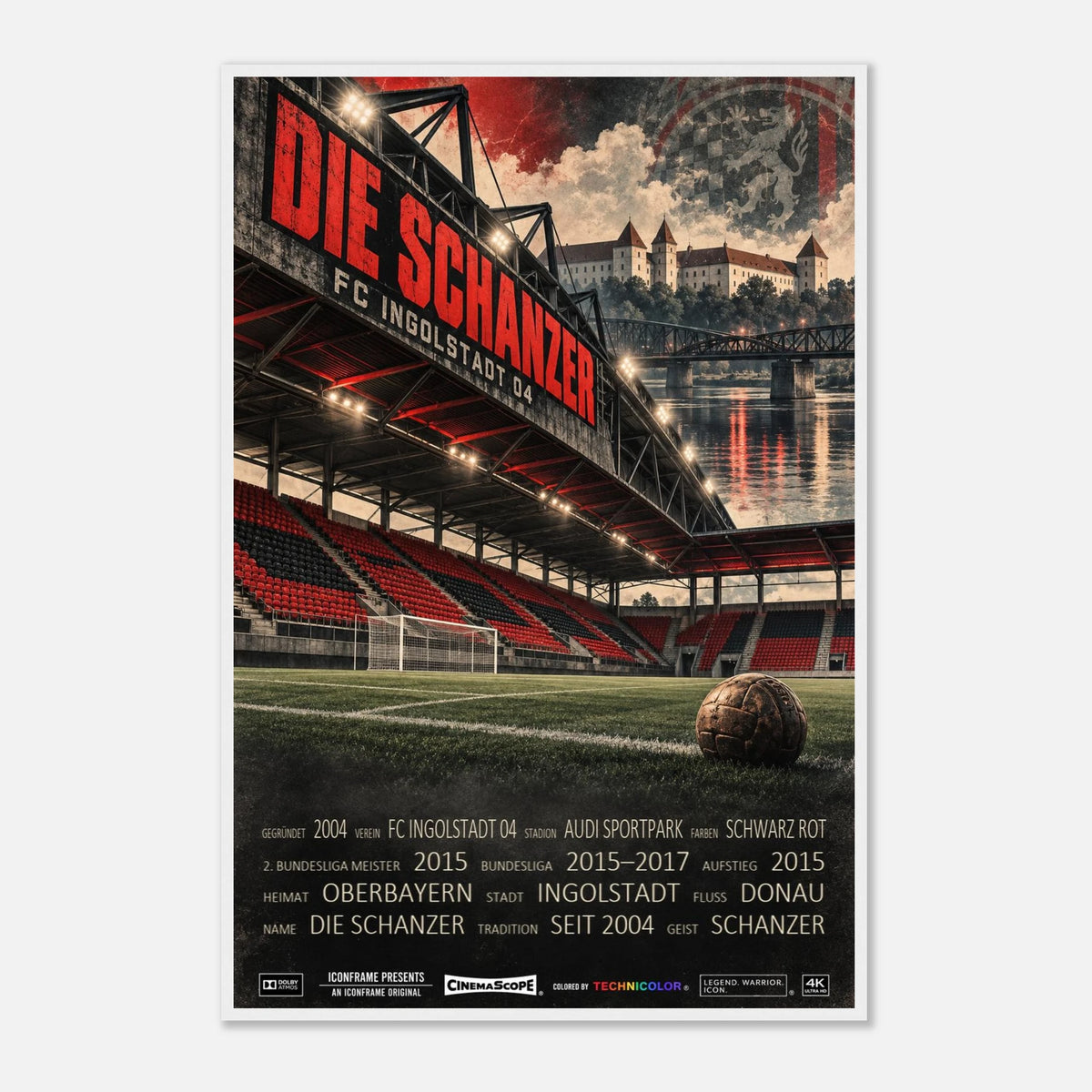 FC Ingolstadt 04 Poster „Die Schanzer“ – 60 × 90 cm, mit weißem Holzrahmen