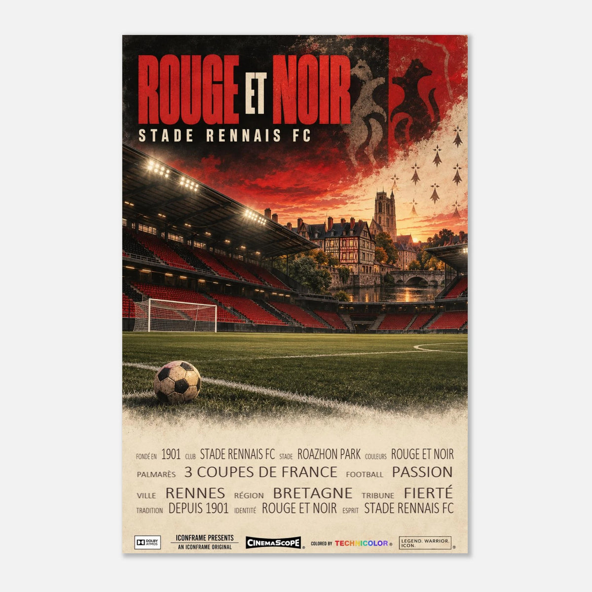 Stade Rennes Poster „Rouge et Noir“ – 30 × 45 cm, ohne Rahmen