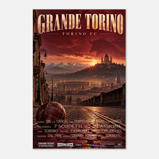 FC Turin Poster „Grande Torino“ – 60 × 90 cm, ohne Rahmen vor hellem Hintergrund