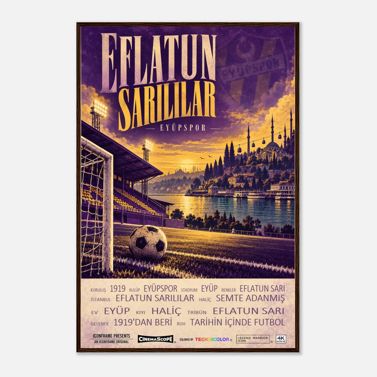 Eyüpspor Poster „Eflatun Sarılılar“ – 60 × 90 cm, mit dunkelbraunem Holzrahmen