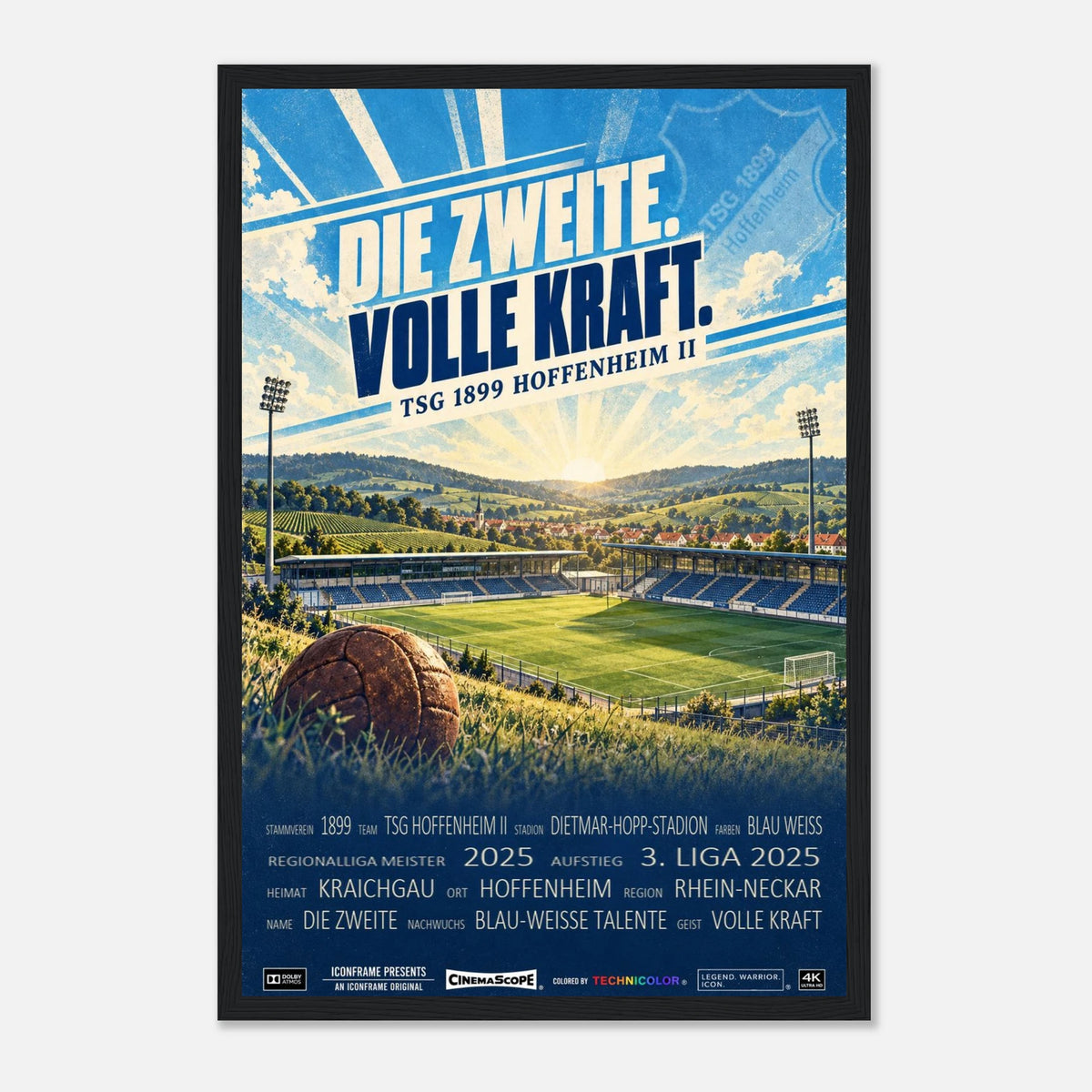 TSG 1899 Hoffenheim II Poster „Die Zweite. Volle Kraft.“ – 30 × 45 cm, mit schwarzem Holzrahmen