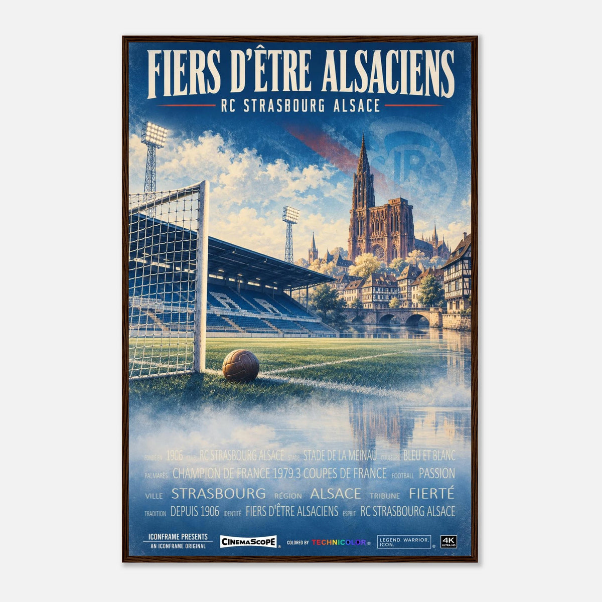 Racing Straßburg Poster „Fiers d’être Alsaciens“ – 60 × 90 cm, mit dunkelbraunem Holzrahmen