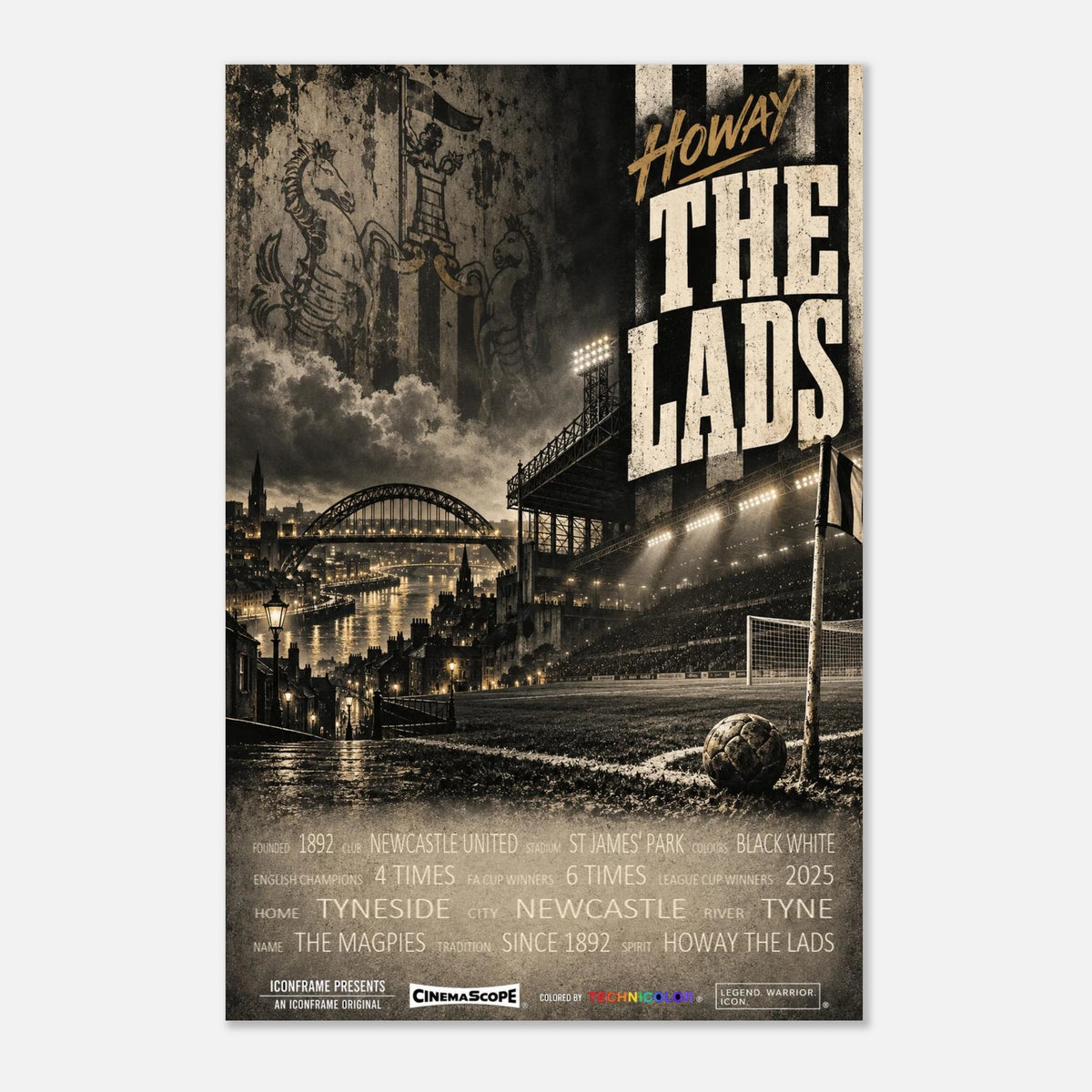 Newcastle United Poster „Howay the Lads“ – 40 × 60 cm, ohne Rahmen vor hellem Hintergrund