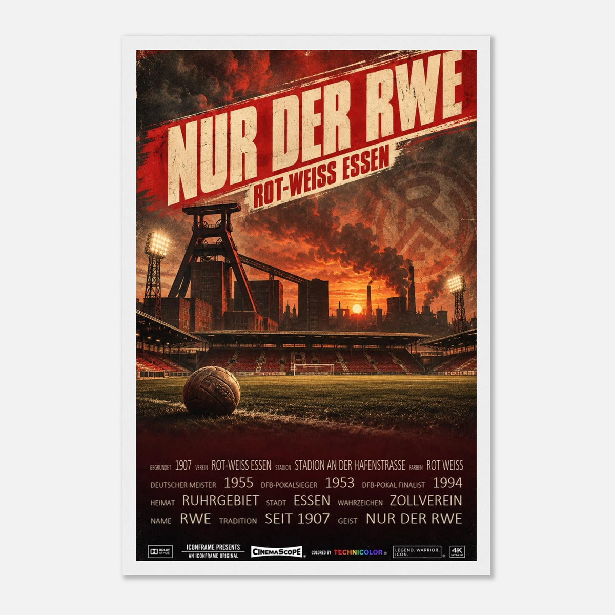 Rot-Weiss Essen Poster „Nur der RWE“ – 30 × 45 cm, mit weißem Holzrahmen
