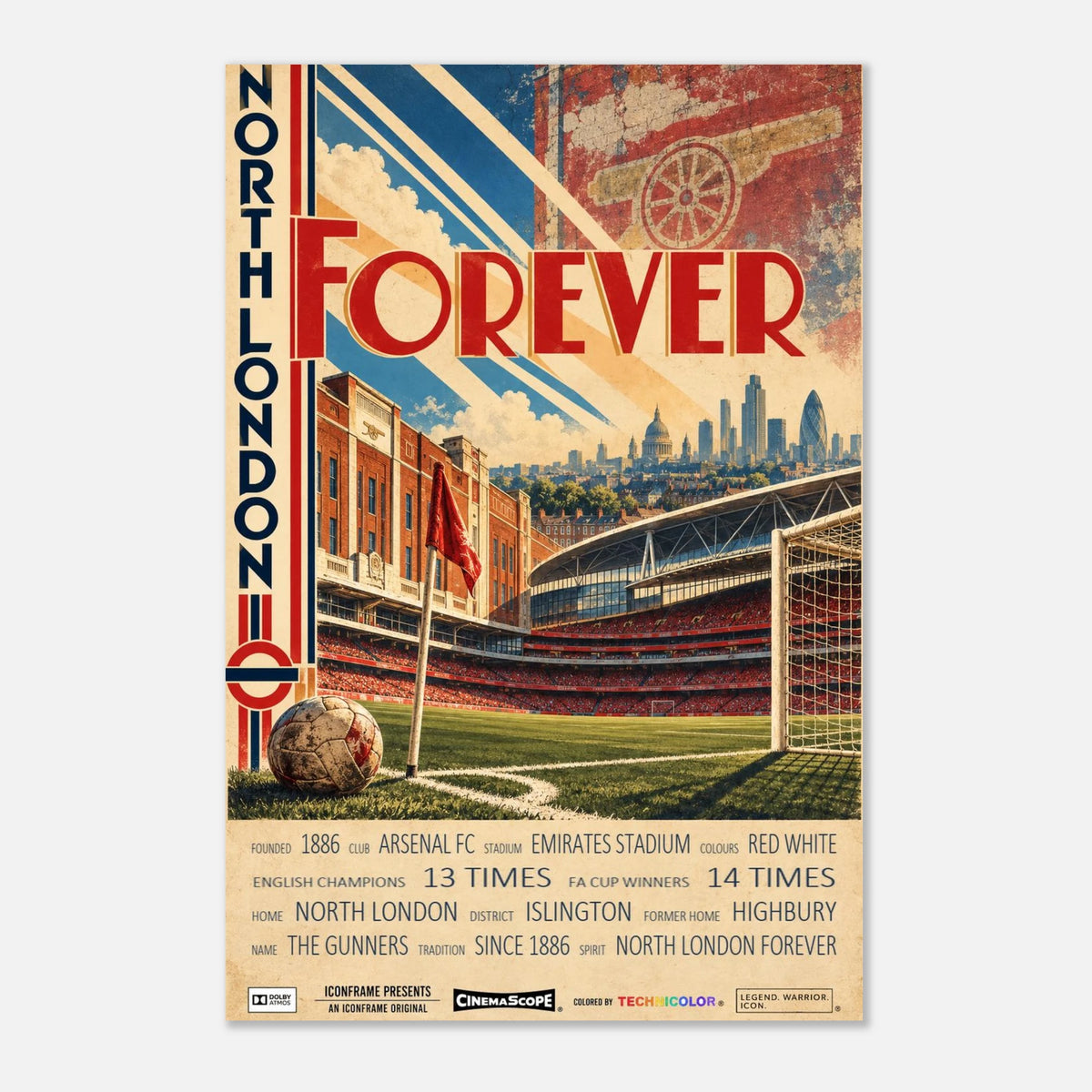 Arsenal Poster „North London Forever“ – 30 × 45 cm, ohne Rahmen vor hellem Hintergrund