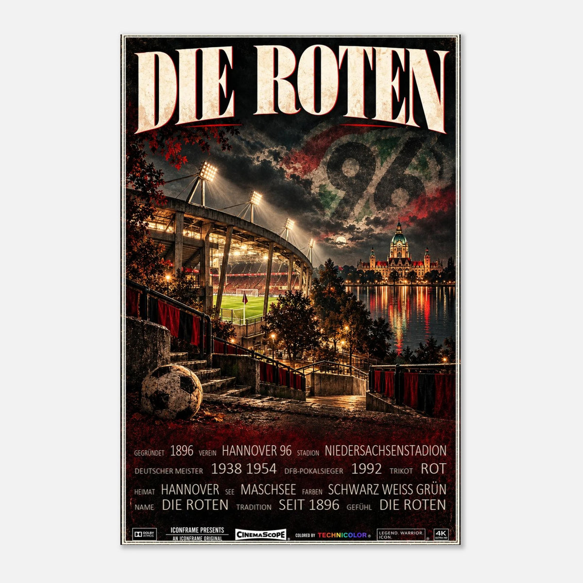 Hannover 96 Poster „Die Roten“ – 30 × 45 cm, ohne Rahmen vor hellem Hintergrund