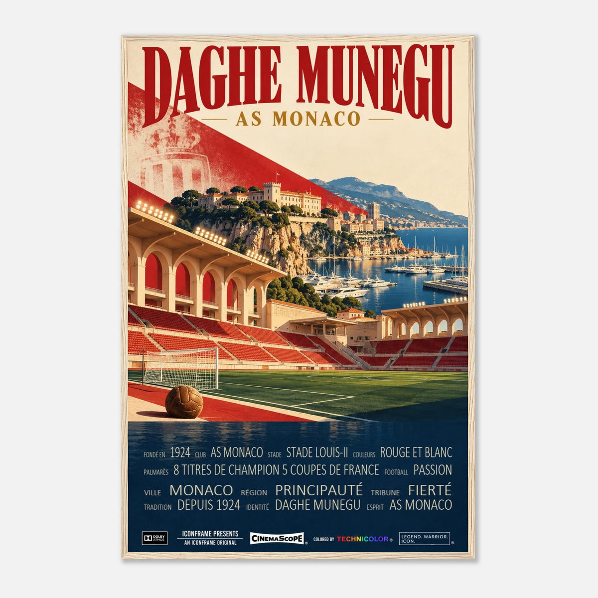AS Monaco Poster „Daghe Munegu“ – 60 × 90 cm, mit naturfarbenem Holzrahmen