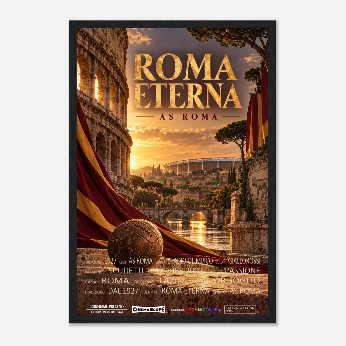 AS Rom Poster „Roma Eterna“ – 30 × 45 cm, mit schwarzem Holzrahmen vor hellem Hintergrund