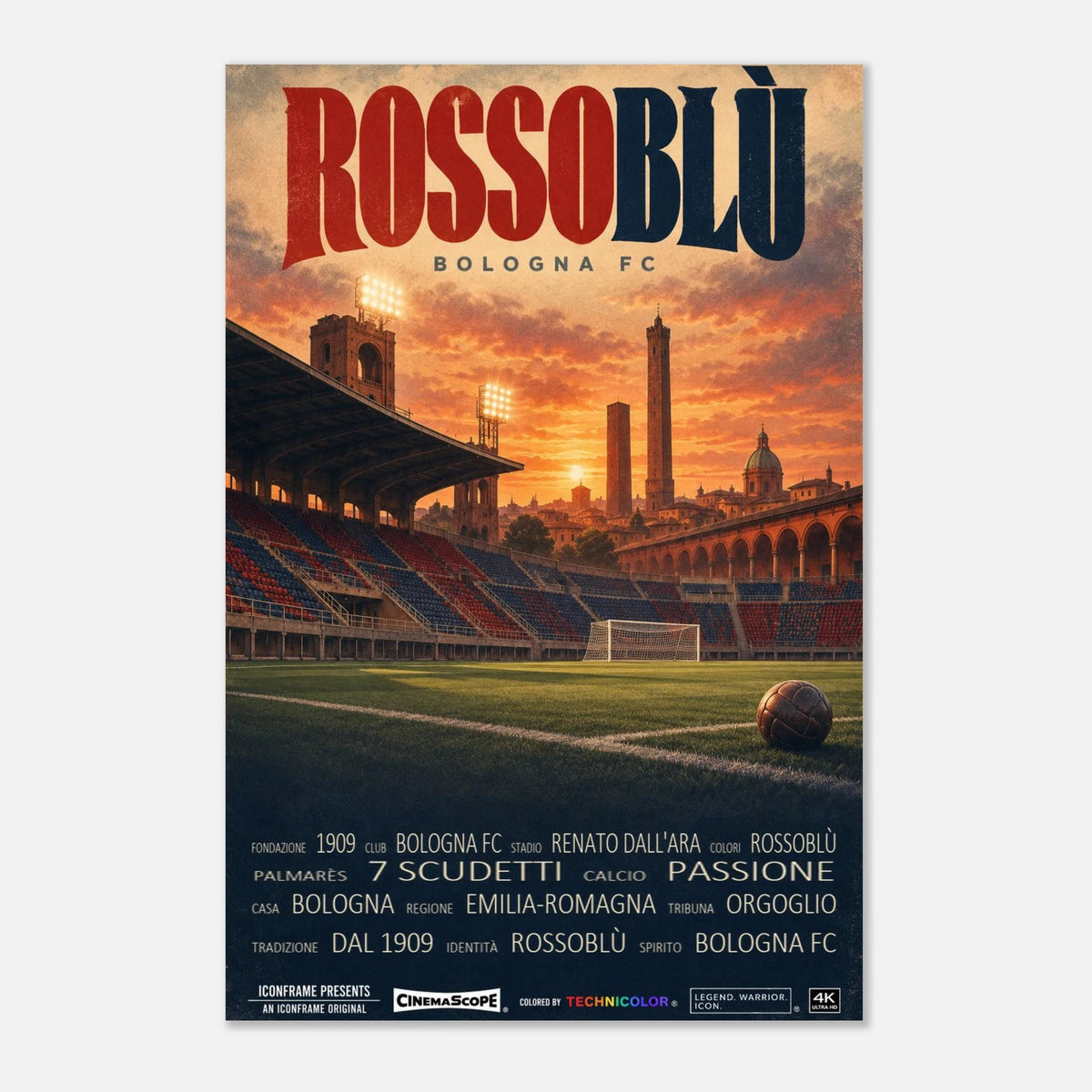 FC Bologna Poster „Rossoblù“ – 30 × 45 cm, ohne Rahmen vor hellem Hintergrund