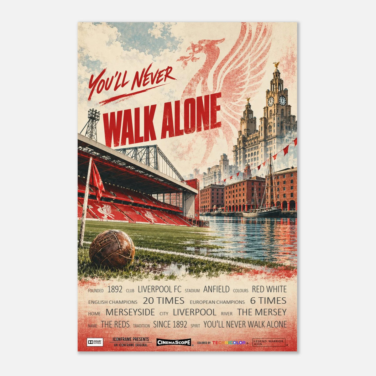 Liverpool Poster „You'll Never Walk Alone“ – 60 × 90 cm, ohne Rahmen vor hellem Hintergrund