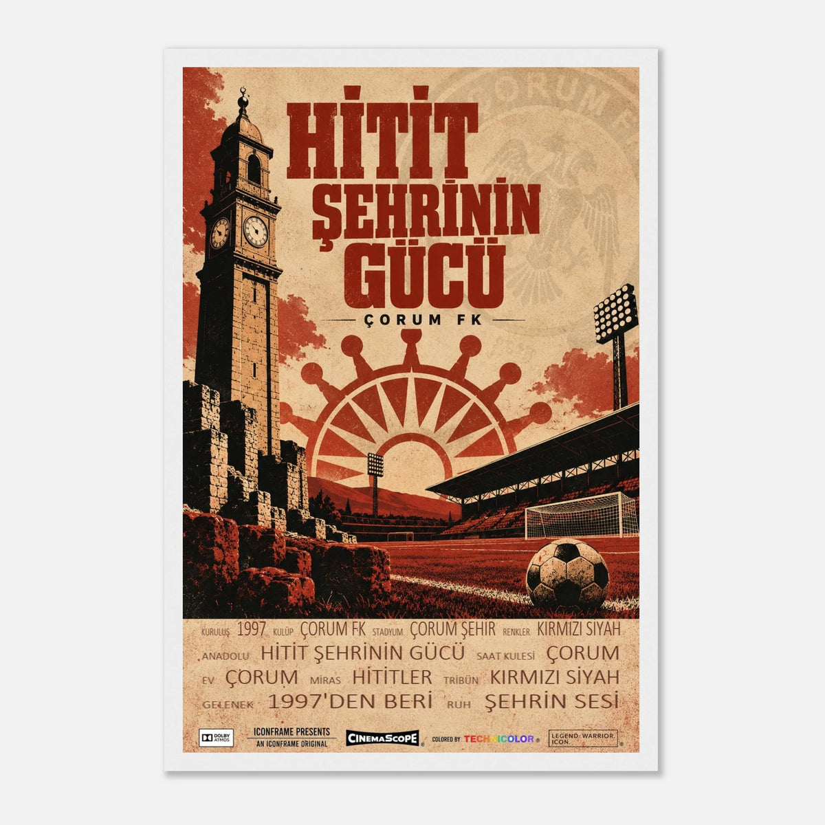 Çorum FK Poster „Hitit Şehrinin Gücü“ – 30 × 45 cm, mit weißem Holzrahmen