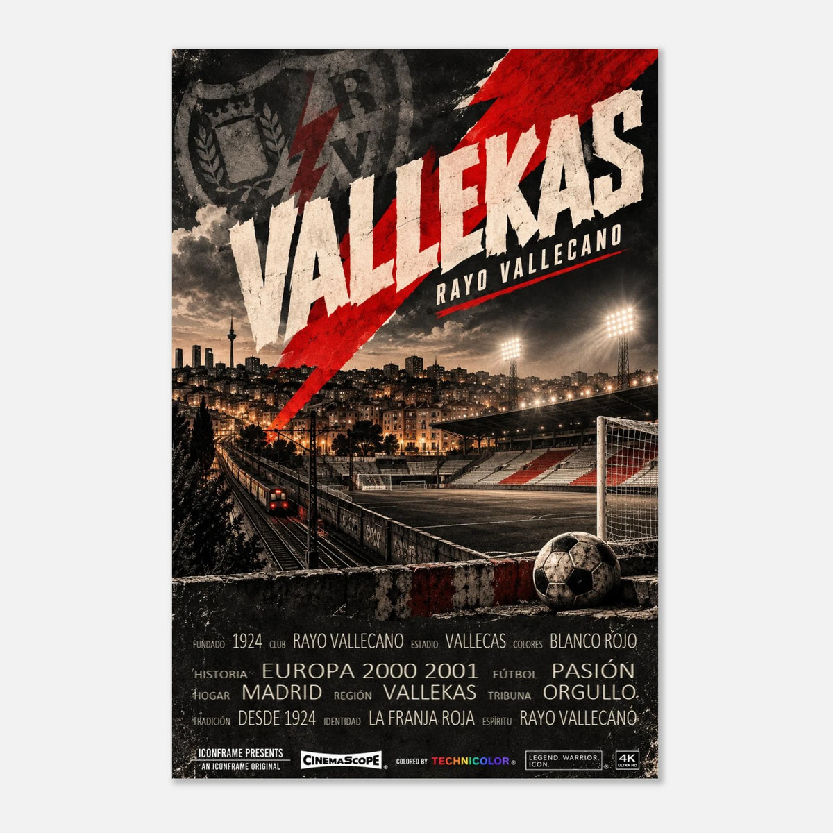 Rayo Vallecano Poster „Vallekas“ – 40 × 60 cm, ohne Rahmen vor hellem Hintergrund