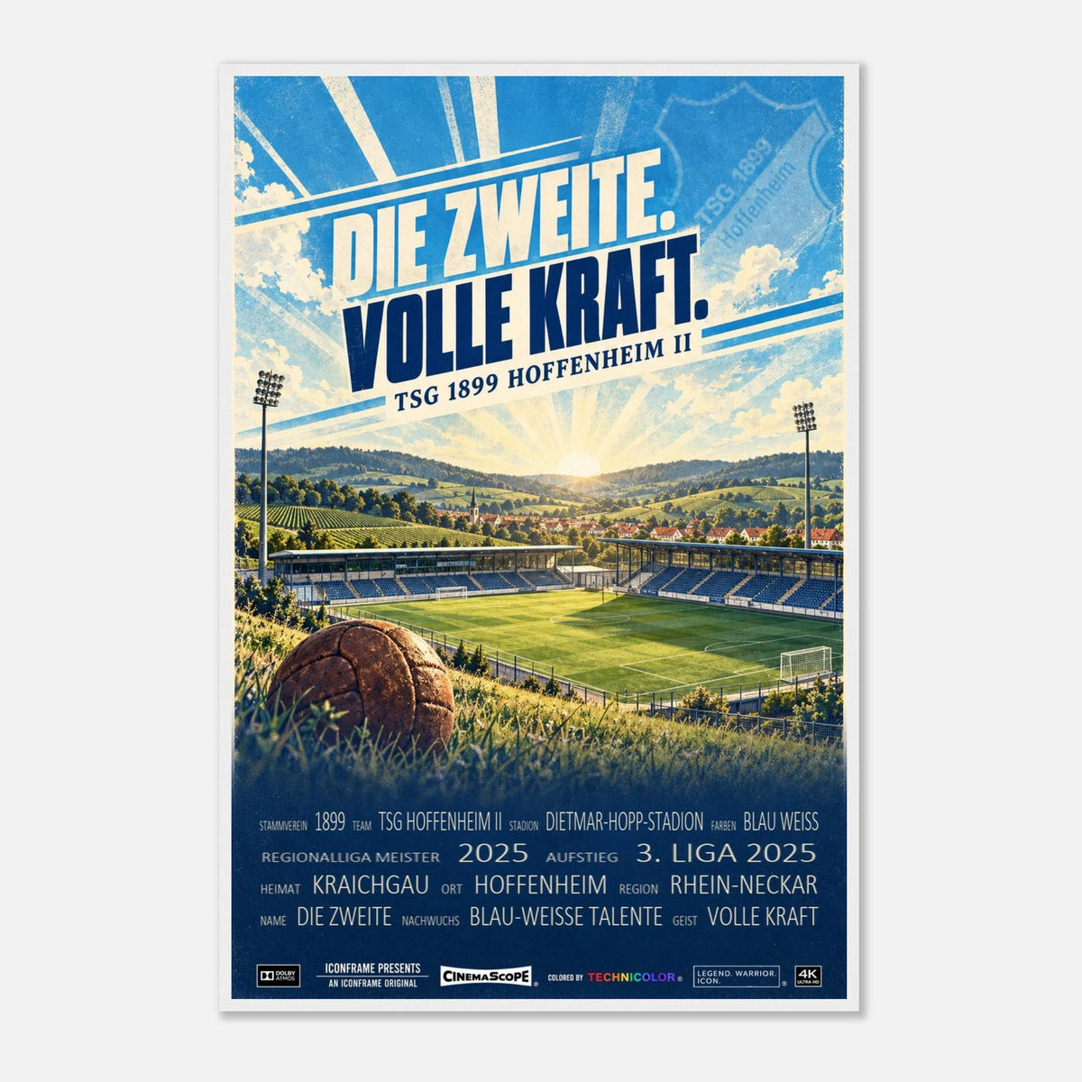 TSG 1899 Hoffenheim II Poster „Die Zweite. Volle Kraft.“ – 60 × 90 cm, mit weißem Holzrahmen