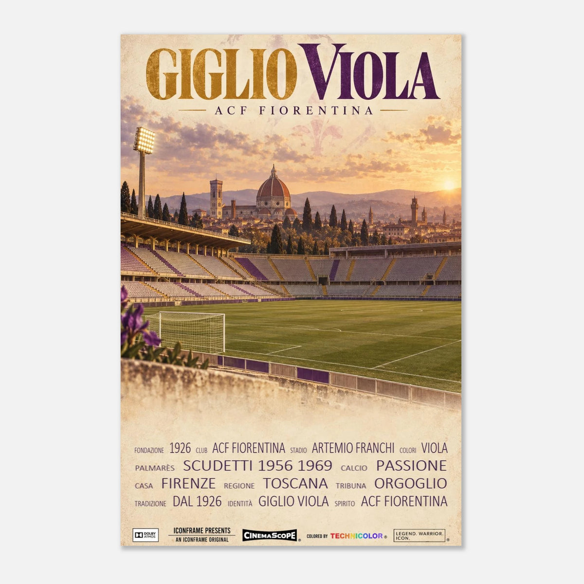 ACF Fiorentina Poster „Giglio Viola“ – 30 × 45 cm, ohne Rahmen vor hellem Hintergrund
