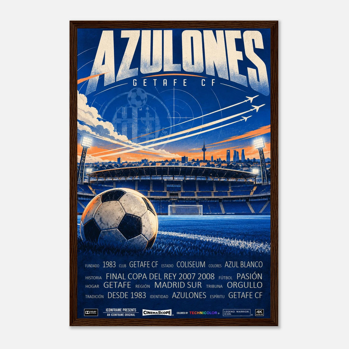 Getafe Poster „Azulones“ – 30 × 45 cm, mit dunkelbraunem Holzrahmen vor hellem Hintergrund