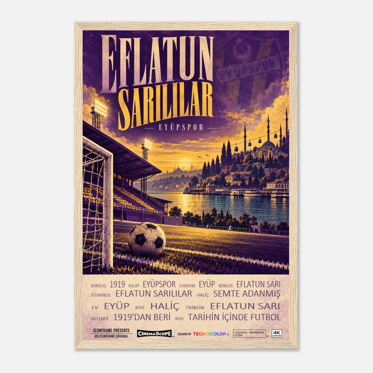 Eyüpspor Poster „Eflatun Sarılılar“ – 30 × 45 cm, mit naturfarbenem Holzrahmen