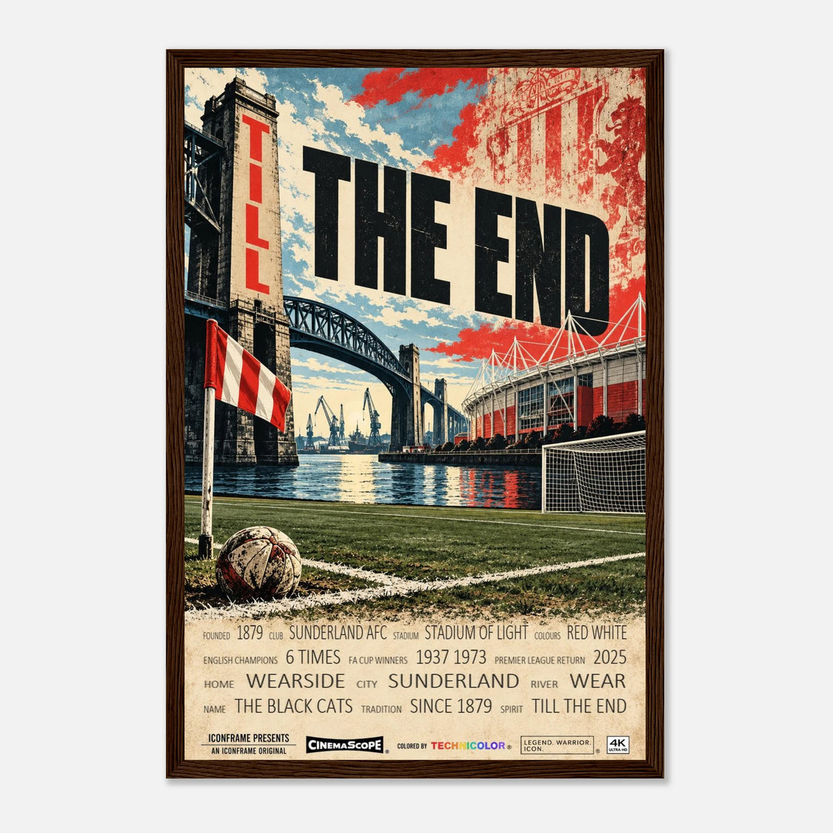 Sunderland Poster „Till the End“ – 30 × 45 cm, mit dunkelbraunem Holzrahmen vor hellem Hintergrund