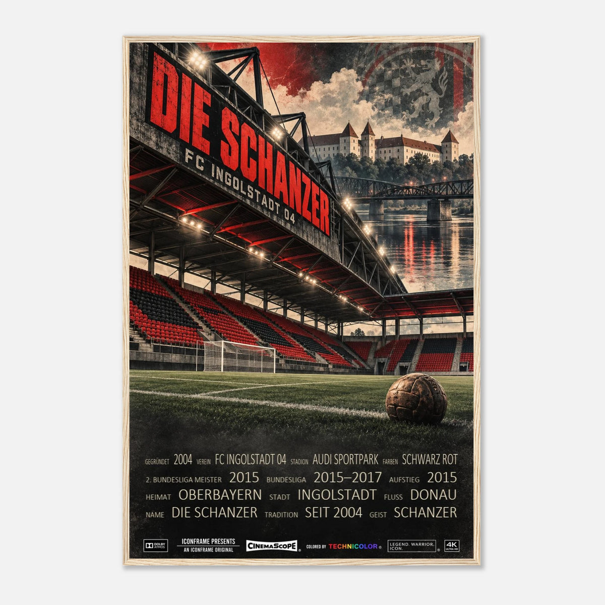 FC Ingolstadt 04 Poster „Die Schanzer“ – 60 × 90 cm, mit naturfarbenem Holzrahmen