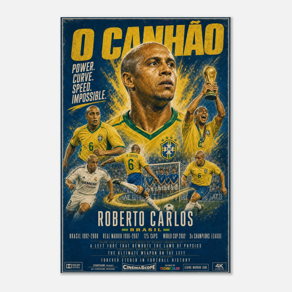 Roberto Carlos Fußballposter im Retro-Kinostil von ICONFRAME, 60 × 90 cm, ohne Rahmen