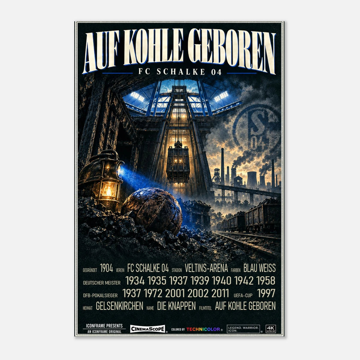 Schalke 04 Poster „Auf Kohle geboren“ – 30 × 45 cm, ohne Rahmen vor hellem Hintergrund