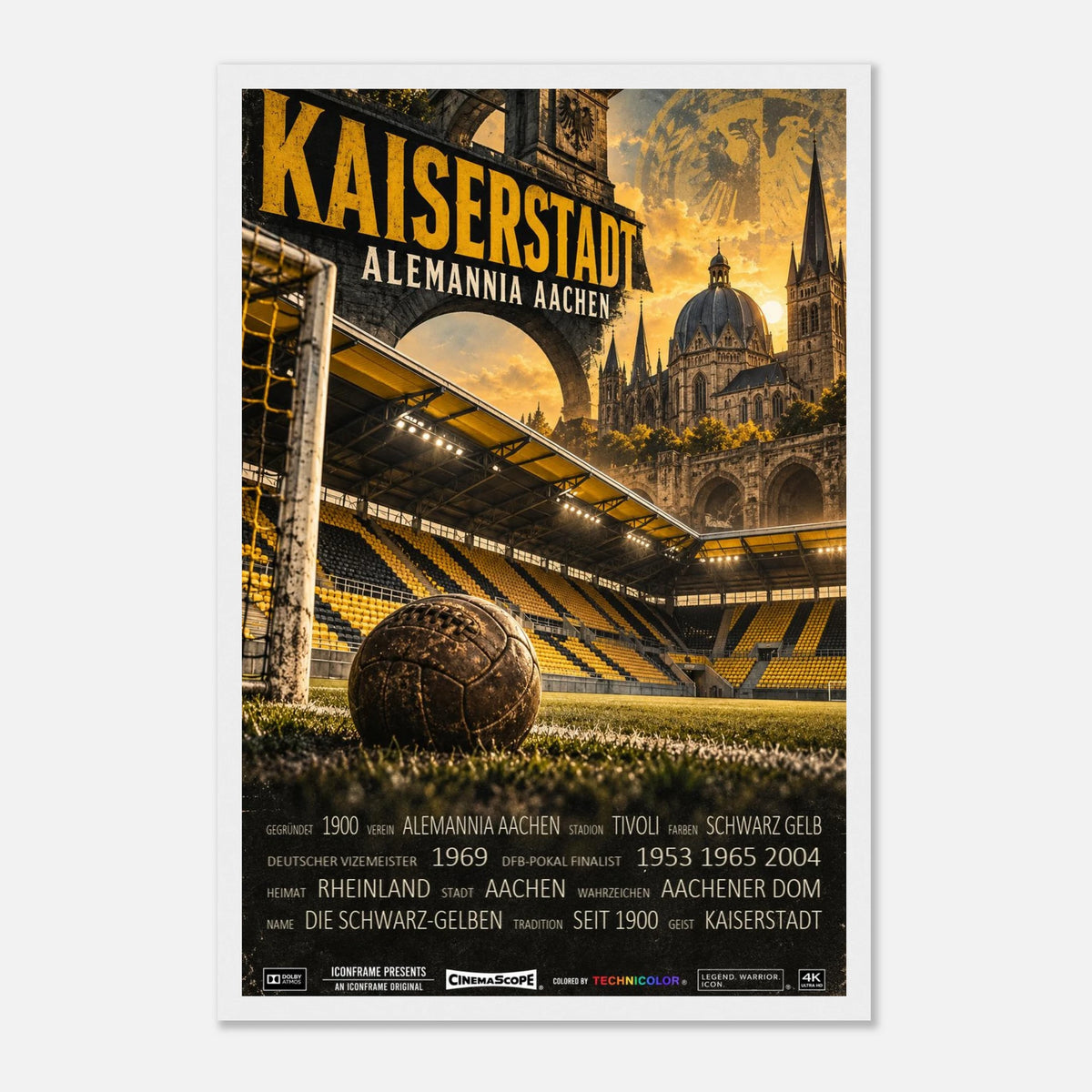 Alemannia Aachen Poster „Kaiserstadt“ – 30 × 45 cm, mit weißem Holzrahmen