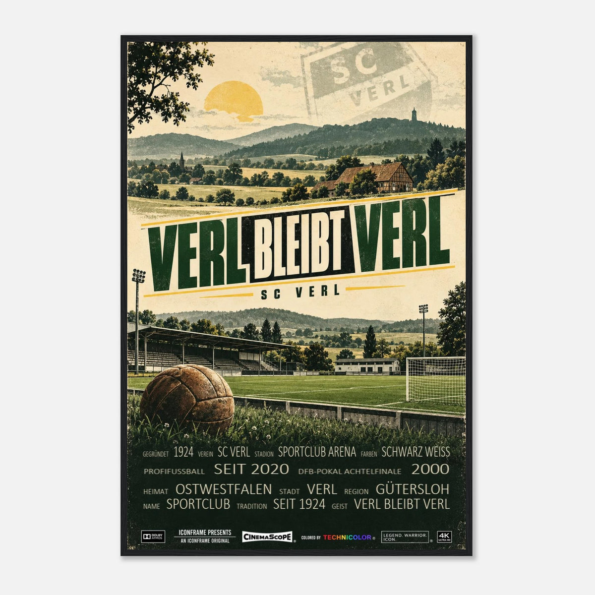 SC Verl Poster „Verl bleibt Verl“ – 60 × 90 cm, mit schwarzem Holzrahmen