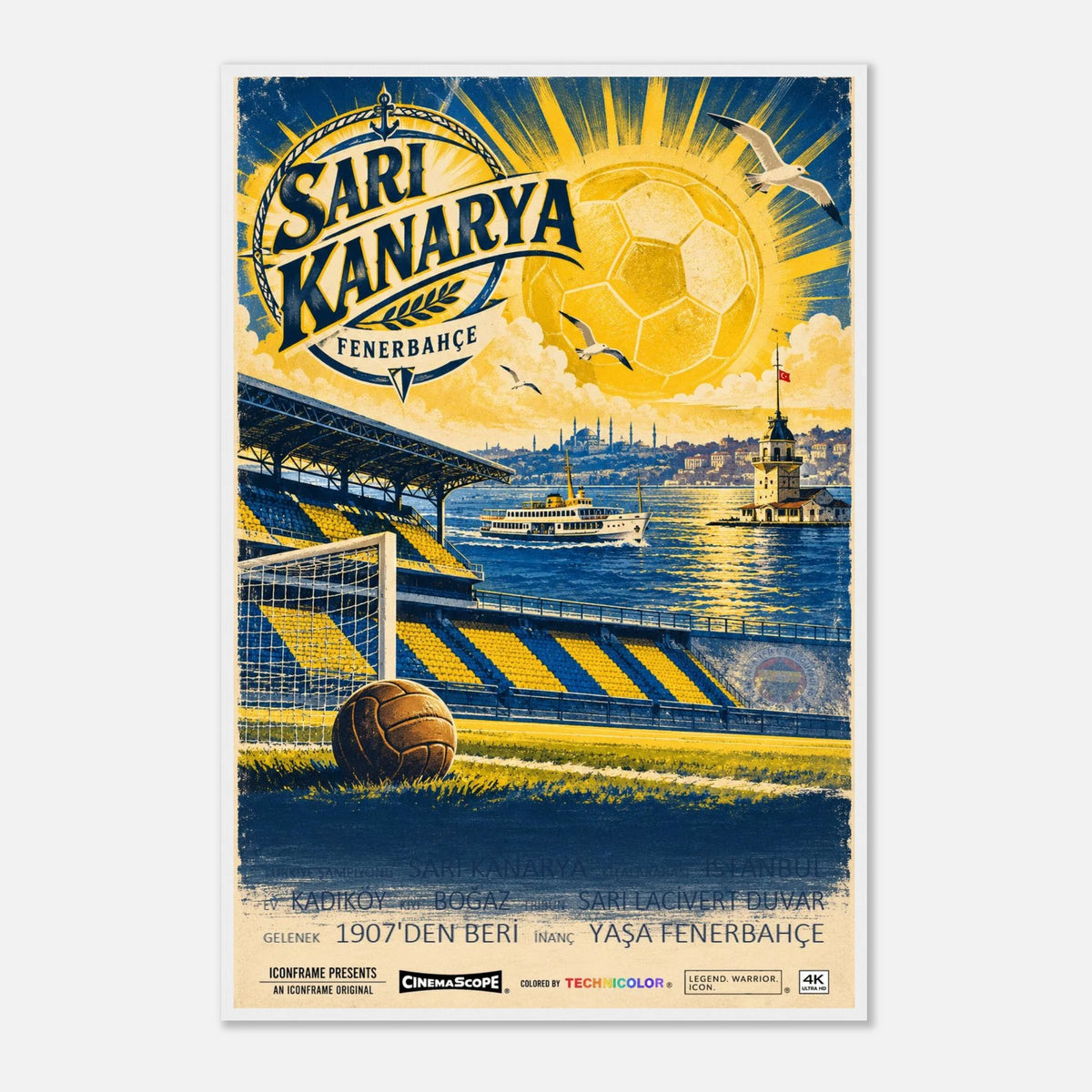 Fenerbahçe Istanbul Poster „Sarı Kanarya“ – 60 × 90 cm, mit weißem Holzrahmen
