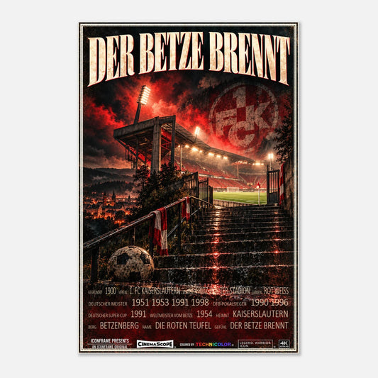 1. FC Kaiserslautern Poster „Der Betze brennt“ – 60 × 90 cm, ohne Rahmen vor hellem Hintergrund