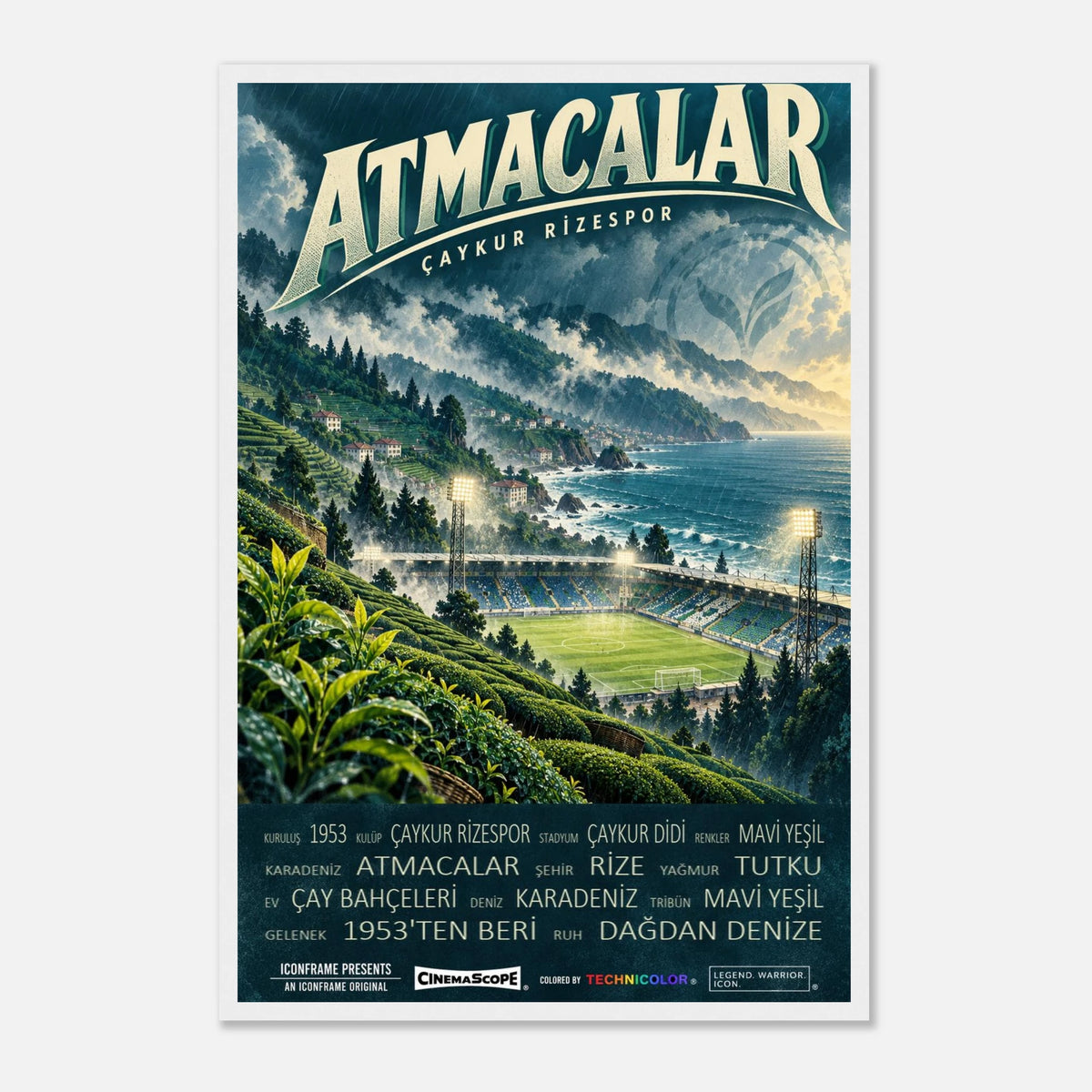 Çaykur Rizespor Poster „Atmacalar“ – 40 × 60 cm, mit weißem Holzrahmen