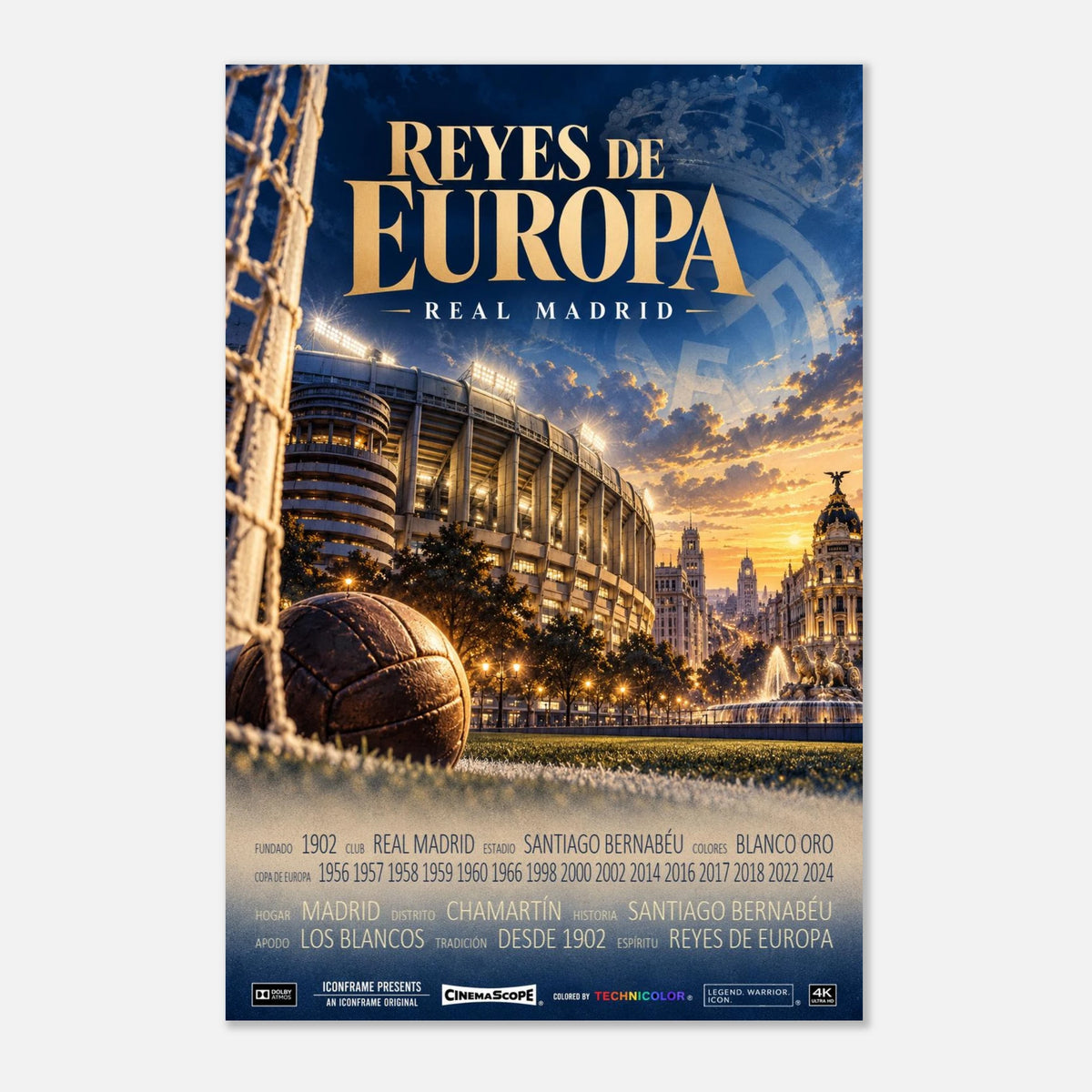 Real Madrid Poster „Reyes de Europa“ – 60 × 90 cm, ohne Rahmen vor hellem Hintergrund