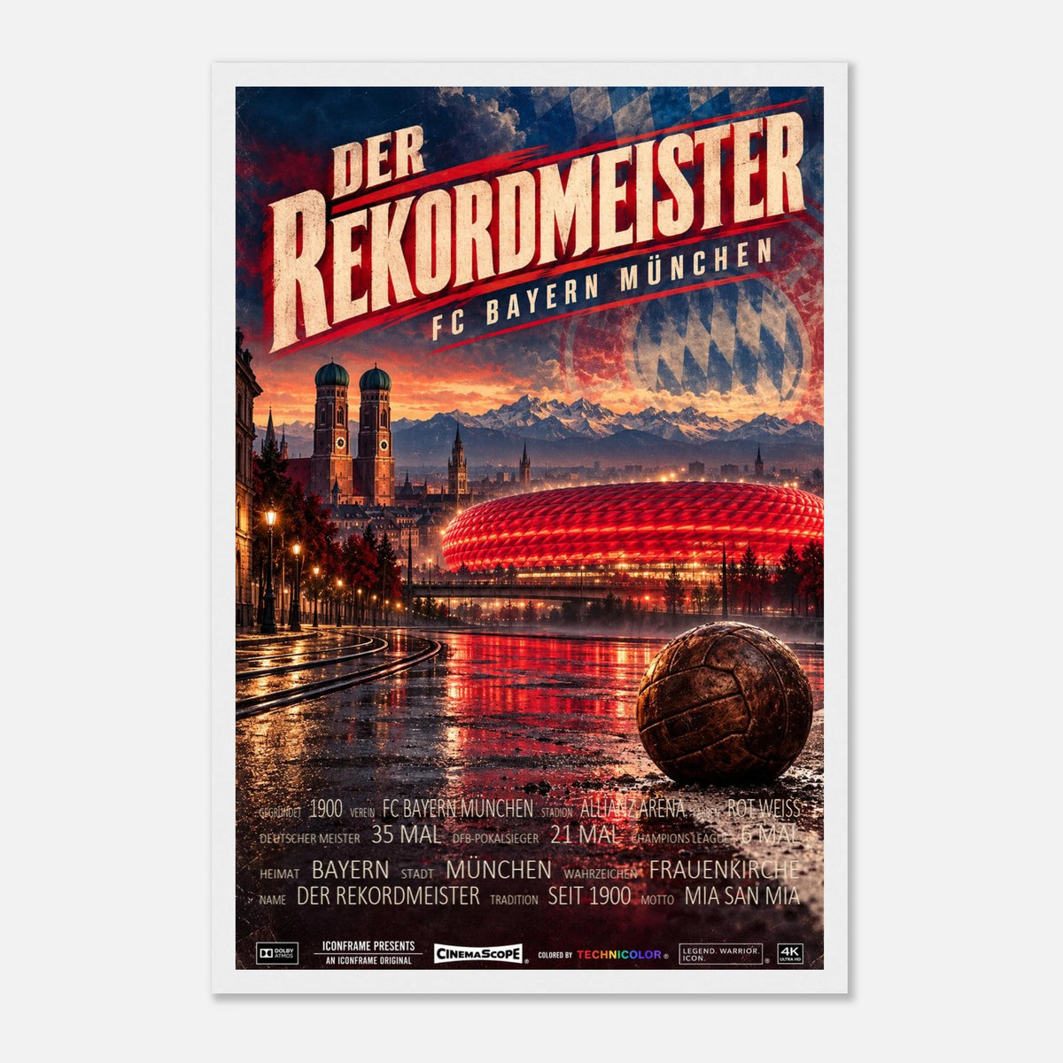 Bayern München Poster „Der Rekordmeister“ – 30 × 45 cm, mit weißem Holzrahmen
