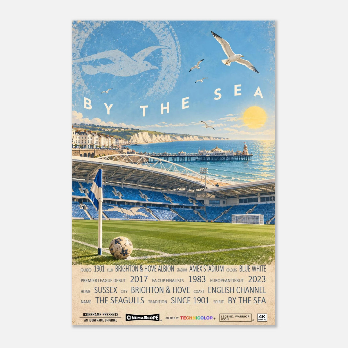 Brighton & Hove Albion Poster „By the Sea“ – 40 × 60 cm, ohne Rahmen vor hellem Hintergrund