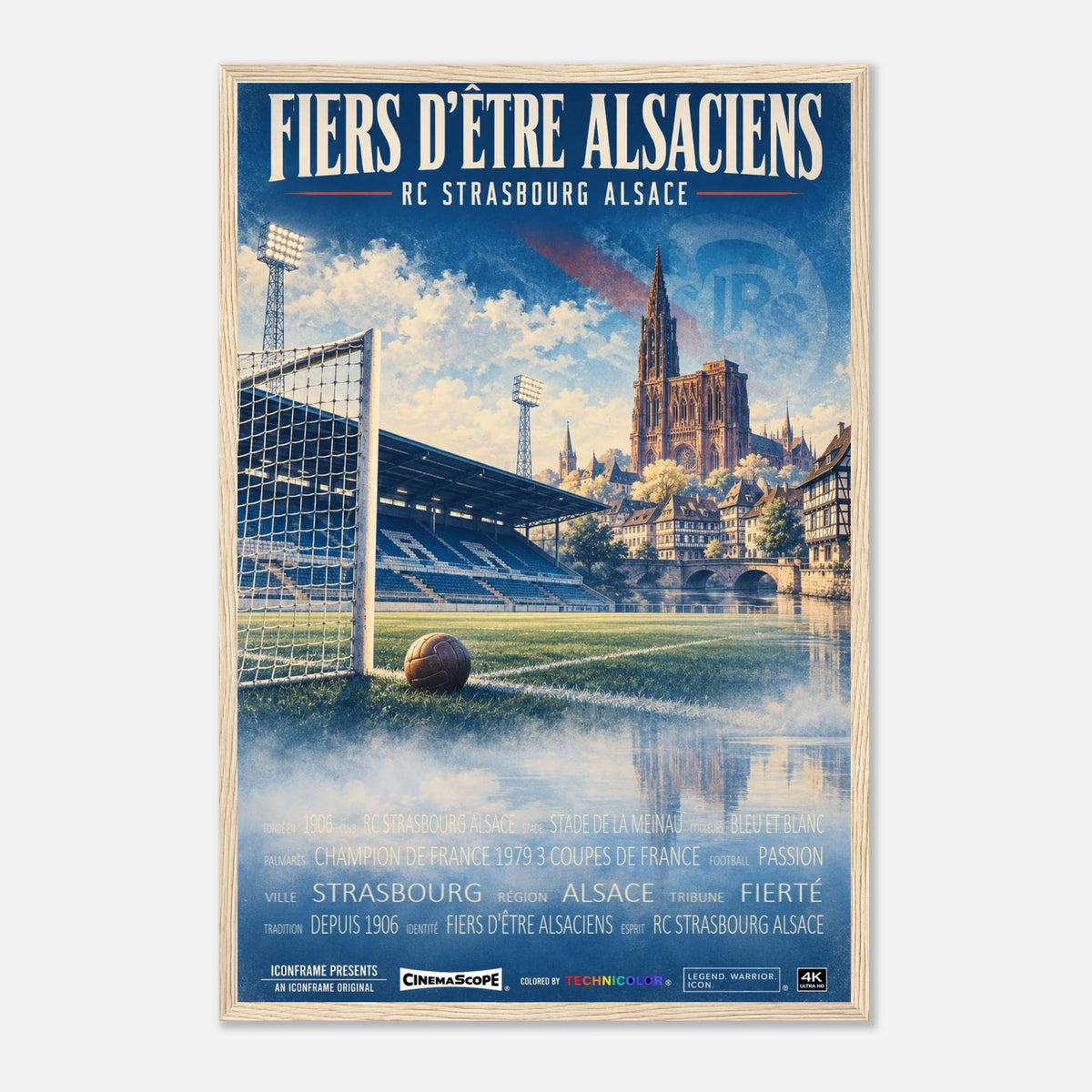Racing Straßburg Poster „Fiers d’être Alsaciens“ – 40 × 60 cm, mit naturfarbenem Holzrahmen