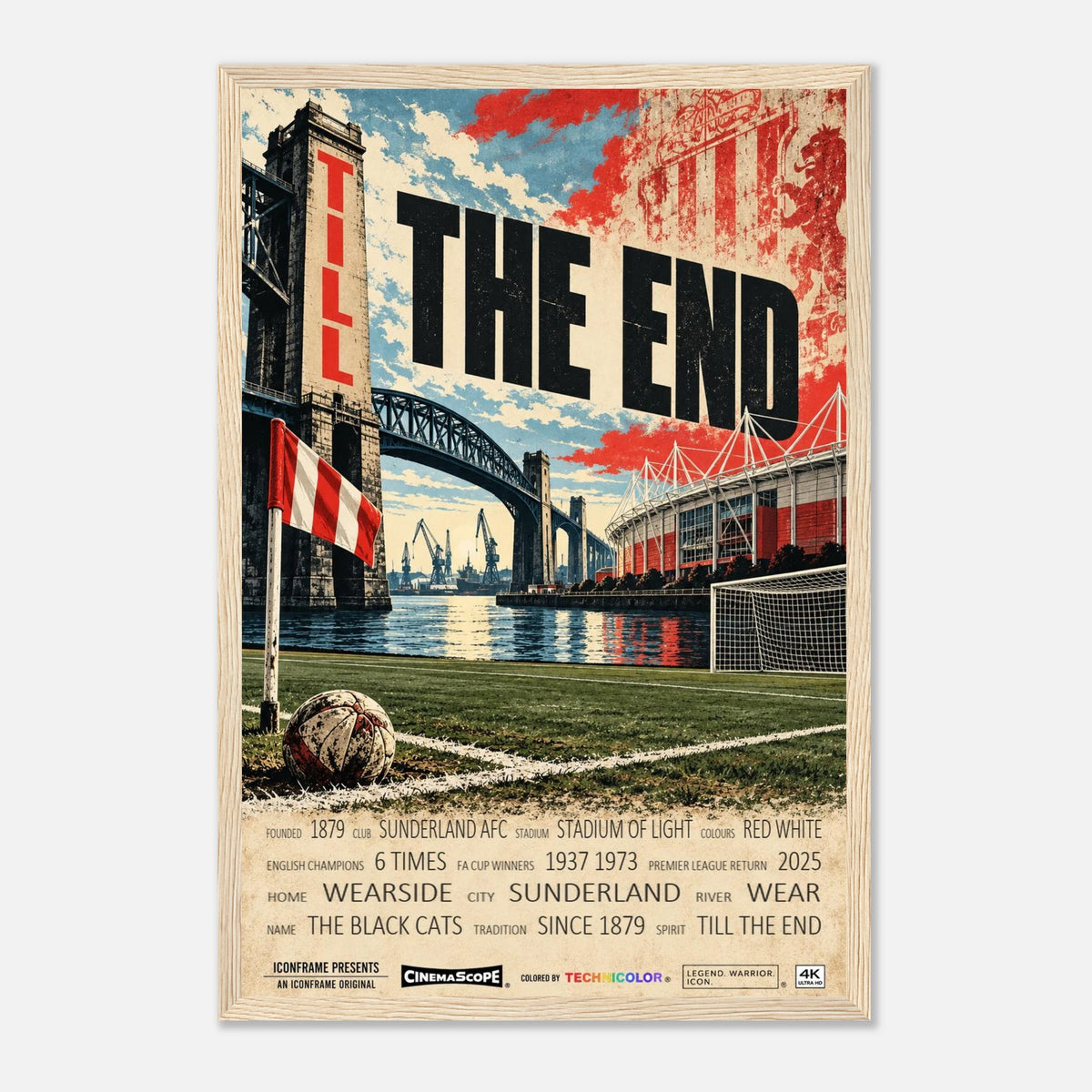Sunderland Poster „Till the End“ – 30 × 45 cm, mit naturfarbenem Holzrahmen vor hellem Hintergrund