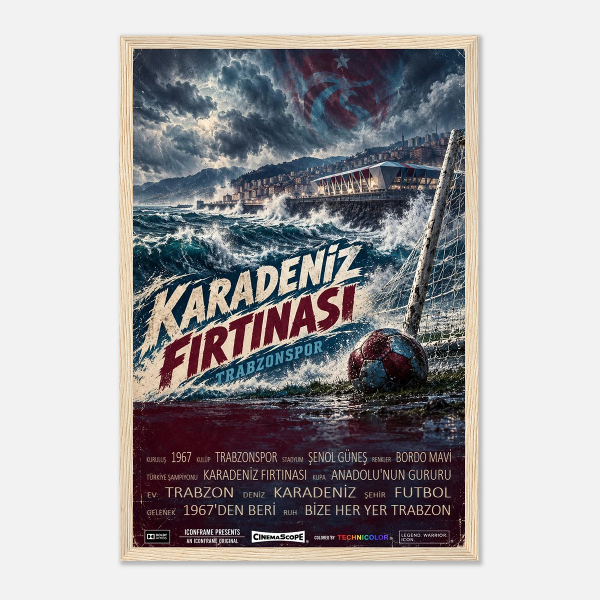 Trabzonspor Poster „Karadeniz Fırtınası“ – 30 × 45 cm, mit naturfarbenem Holzrahmen