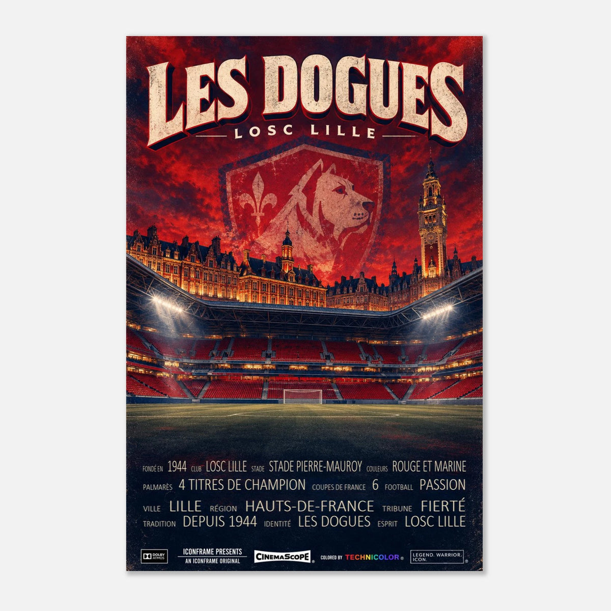 LOSC Lille Poster „Les Dogues“ – 60 × 90 cm, ohne Rahmen
