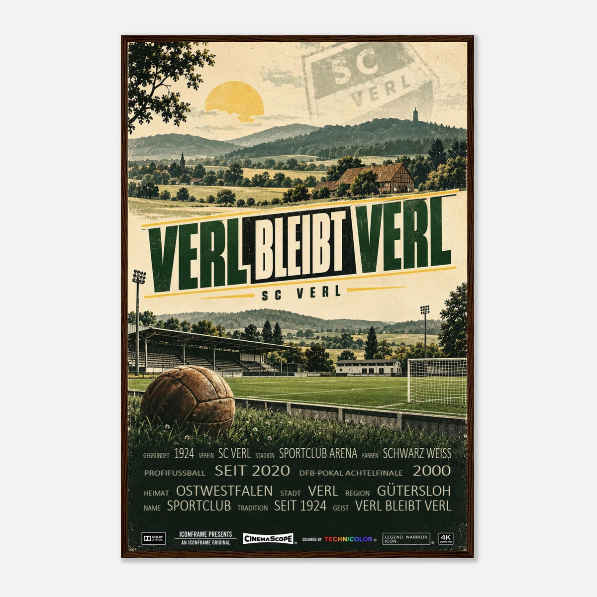 SC Verl Poster „Verl bleibt Verl“ – 60 × 90 cm, mit dunkelbraunem Holzrahmen