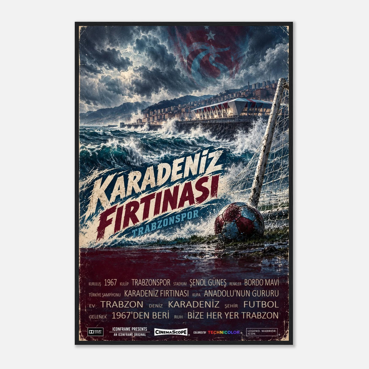 Trabzonspor Poster „Karadeniz Fırtınası“ – 60 × 90 cm, mit schwarzem Holzrahmen