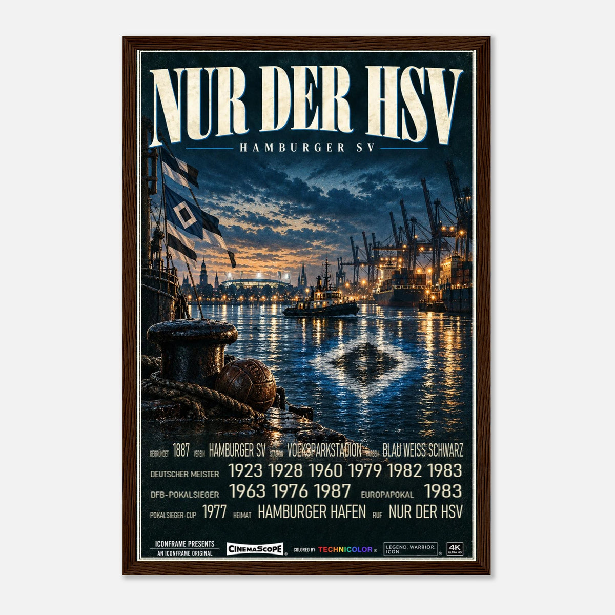 Hamburger SV Poster „Nur der HSV“ – 30 × 45 cm, mit dunkelbraunem Holzrahmen vor hellem Hintergrund