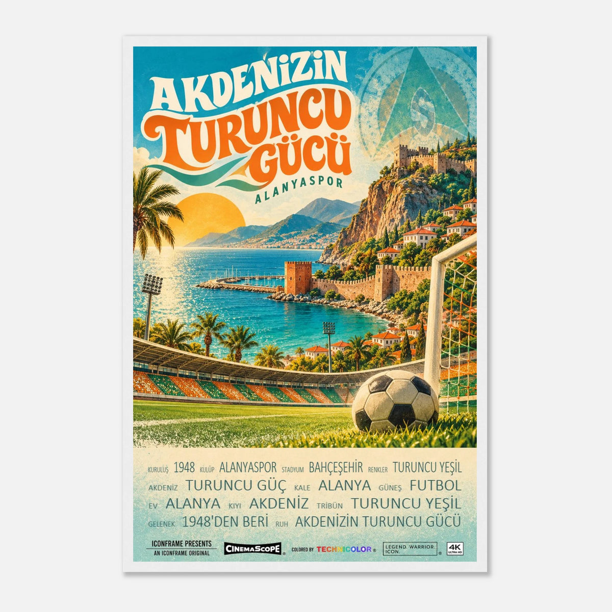 Alanyaspor Poster „Akdeniz’in Turuncu Gücü“ – 40 × 60 cm, mit weißem Holzrahmen