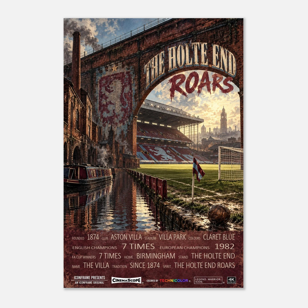 Aston Villa Poster „The Holte End Roars“ – 60 × 90 cm, ohne Rahmen vor hellem Hintergrund