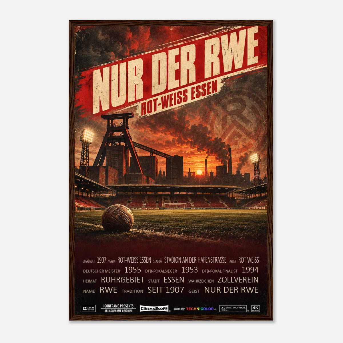Rot-Weiss Essen Poster „Nur der RWE“ – 40 × 60 cm, mit dunkelbraunem Holzrahmen