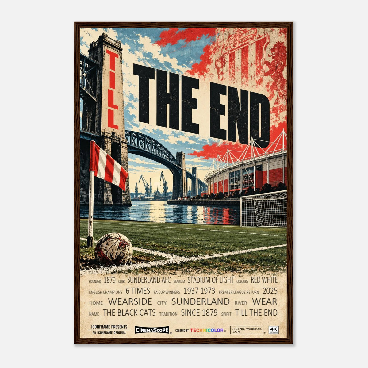 Sunderland Poster „Till the End“ – 40 × 60 cm, mit dunkelbraunem Holzrahmen vor hellem Hintergrund